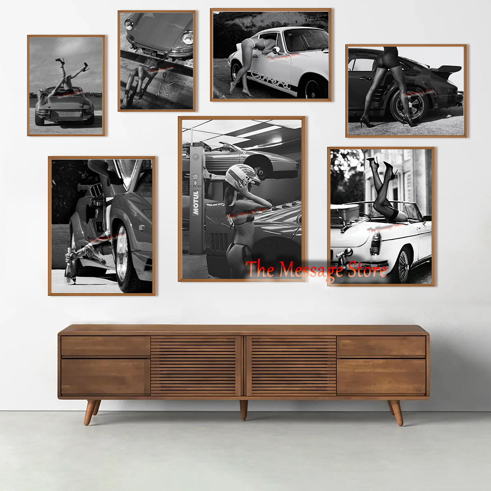 Luxury Lifestyle Girl - Poster su Tela con Auto Sportiva